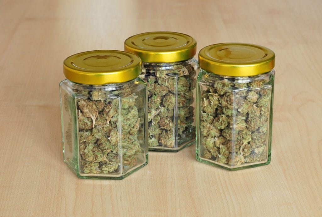 cannabis stored in glass jars with tight lids